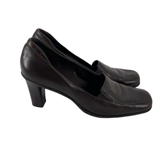 Michelle D Y2K Square Toe Heels Brown Size 10 Genuine Leather Block Heel Shoes - Picture 1 of 12